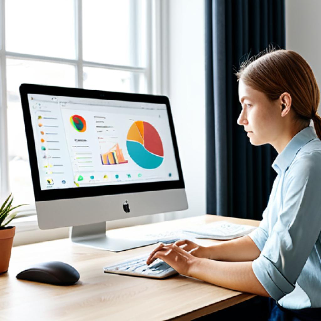 A focused young professional in a modest business casual outfit, fully clothed, seated calmly at a clean, minimalist desk in a modern, sunlit home office. They are thoughtfully looking at a laptop screen, with a digital wellness app icon subtly visible on the screen, indicating mindful tech usage. The desk is free of clutter, suggesting an organized and distraction-free workspace. perfect anatomy, correct proportions, natural pose, well-formed hands, proper finger count, natural body proportions. The scene is professionally lit, high-quality, safe for work, appropriate content, family-friendly.
