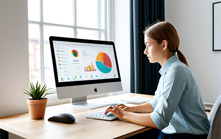 A focused young professional in a modest business casual outfit, fully clothed, seated calmly at a clean, minimalist desk in a modern, sunlit home office. They are thoughtfully looking at a laptop screen, with a digital wellness app icon subtly visible on the screen, indicating mindful tech usage. The desk is free of clutter, suggesting an organized and distraction-free workspace. perfect anatomy, correct proportions, natural pose, well-formed hands, proper finger count, natural body proportions. The scene is professionally lit, high-quality, safe for work, appropriate content, family-friendly.