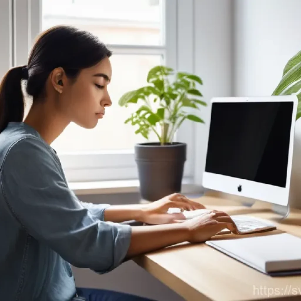 마인드풀테크와 직업 만족도 향상 - **"A serene young adult, wearing comfortable yet modest everyday clothing, is seated at a minimalist...