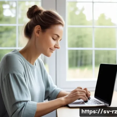 마인드풀테크와 커뮤니티 빌딩 - A serene home office setting in Sweden during daylight, featuring a young adult woman sitting at a w...