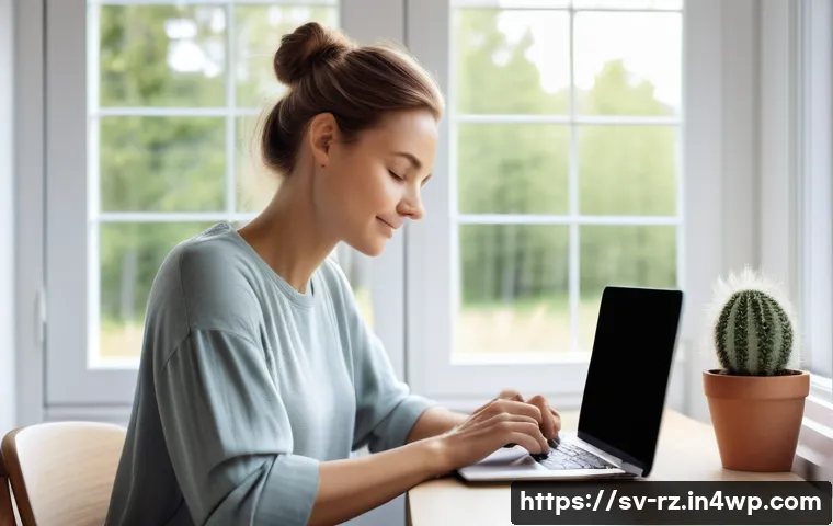 마인드풀테크와 커뮤니티 빌딩 - A serene home office setting in Sweden during daylight, featuring a young adult woman sitting at a w...