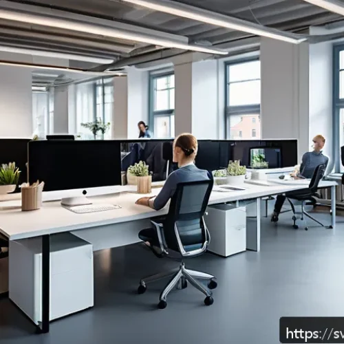 마인드풀테크와 비즈니스 성장 - A modern Swedish office scene showing a diverse team of professionals engaged in a digital work envi...