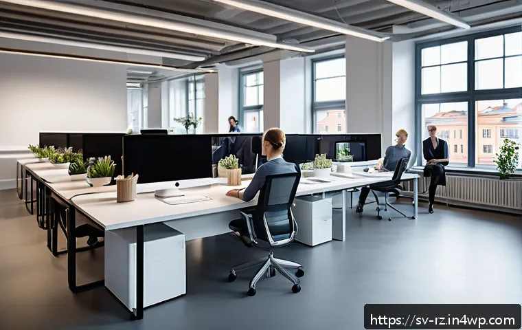 마인드풀테크와 비즈니스 성장 - A modern Swedish office scene showing a diverse team of professionals engaged in a digital work envi...